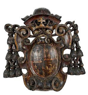 Baroque Carved and Painted Heraldic Crest