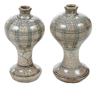 Two Crackle Vases in Wooden Box