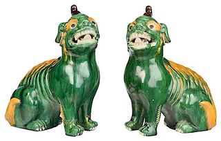 Pair Green Glazed Foo Lions