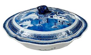 Canton Blue and White Covered Tureen