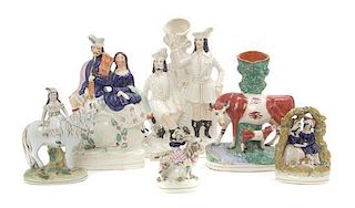 * Six Staffordshire Pottery Articles, Height of tallest 15 1/2 inches.