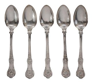 Five English Silver Serving Spoons