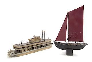 * A Painted Wood Model of a River Boat, Width 20 1/2 inches.