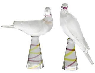 Two Lalique Glass Dove Birds