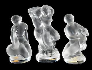 Three Lalique Glass Frosted Figurines