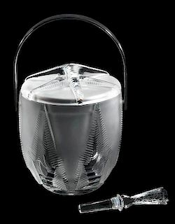 Lalique Glass Ice Bucket with Wine Stopper