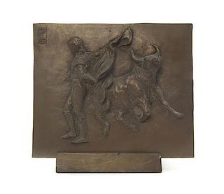 * A Bronzed Plaster Plaque, Height 8 x width 9 1/2 inches.