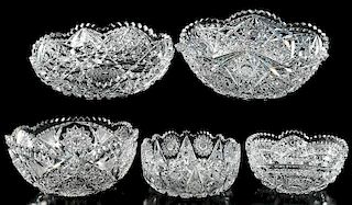 Five Brilliant Period Cut Glass Bowls