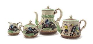 * A Majolica Four-Piece Tea and Coffee Service, Height of coffee pot 9 3/4 inches.