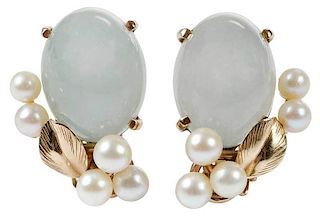 14kt. Gemstone and Pearl Earclips