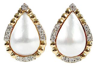 14kt. Diamond and Mabe Pearl Earrings