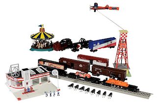 Lionel Train with Buildings &#38; Cars,