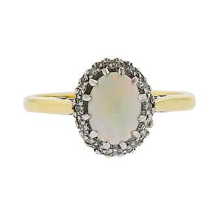 English 18K Gold Diamond Opal Ring