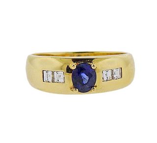 18K Gold Diamond Sapphire Half Band Ring