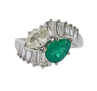 18K Gold Diamond Emerald Ring 