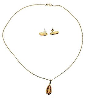 Unoaerre 18K Gold Citrine Earrings Pendant Necklace Set