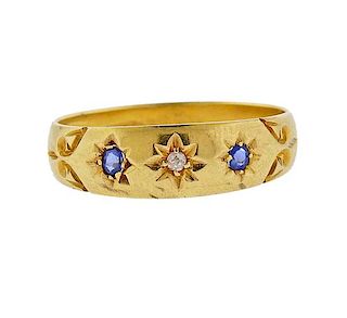 Antique  English 18K Gold Diamond Sapphire Ring