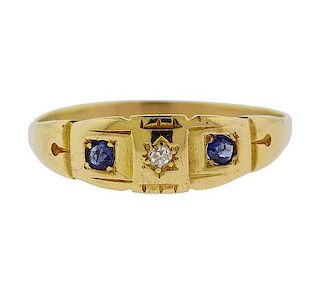 Antique 18K Gold Diamond Sapphire Ring