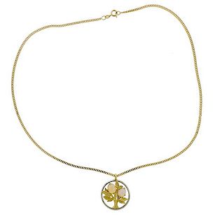 18K Gold Opal Tree Pendant Necklace