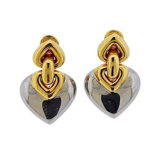 Bvlgari Bulgari 18K  Gold Doppio Heart Earrings