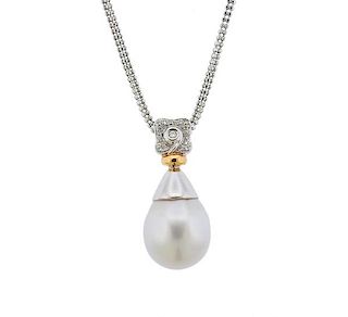 La Nouvelle Bague 18K Gold Diamond South Sea Pearl Pendant Necklace