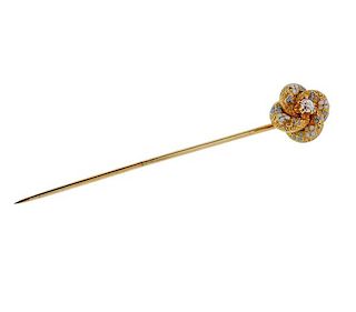 18k Gold Diamond Enamel Stick Pin