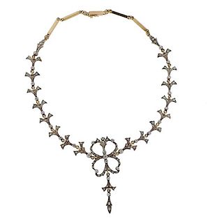 18K Gold Silver Diamond Clear Stone Necklace