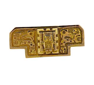 18K Gold Egyptian Motif  Brooch Pin