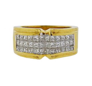 18K Gold Diamond Wide Band Ring