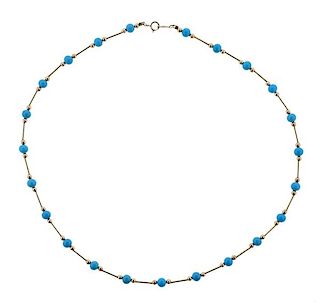 14K Gold Blue Stone Bead Necklace