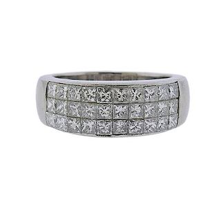 Platinum Diamond Three Row Band Ring