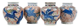 Four Chinese Dragon Horse Vases