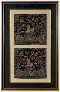 Pair Framed Chinese Embroidered Rank Badges