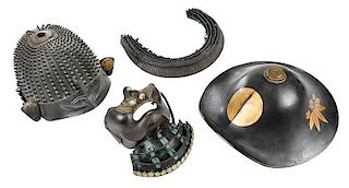 Two Japanese Helmets and Facial Armor