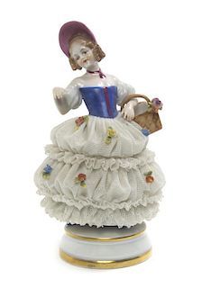 A Continental Porcelain Lace Figure, Height 6 1/8 inches.