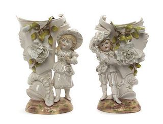 A Pair of Continental Porcelain Vases, Height 11 7/8 inches.