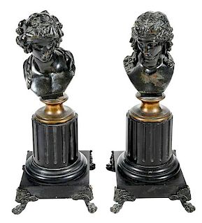 Pair of Bronze Busts on Column Form Bases