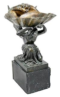 Bronze Angel Sculpture Supporting Scallop Shell