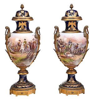 Pair Monumental Napoleonic Sevres Porcelain Urns