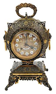 French Chinoiserie Gilt Bronze Table Clock