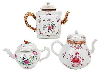 Three Famille Rose Porcelain Covered Teapots