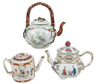 Three Famille Rose Porcelain Teapots
