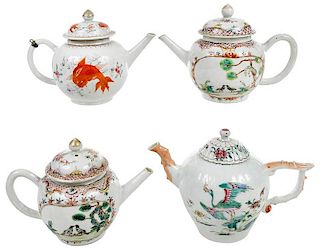 Four Chinese Export Porcelain Teapots