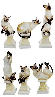 Six Andrea Spadini Ceramic Siamese Cats