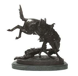 * An American Bronze Figural Group, after Frederick Remington, Height 22 1/4 inches.
