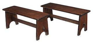 Pair Arts and Crafts Oak Benches