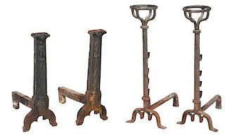 Two Large Pairs Iron Andirons