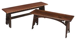Two Oak Arts and Crafts Benches