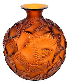 R. Lalique Ormeaux Dark Amber Vase