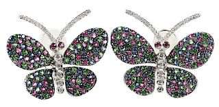 18kt. Diamond and Gemstone Butterfly Earclips